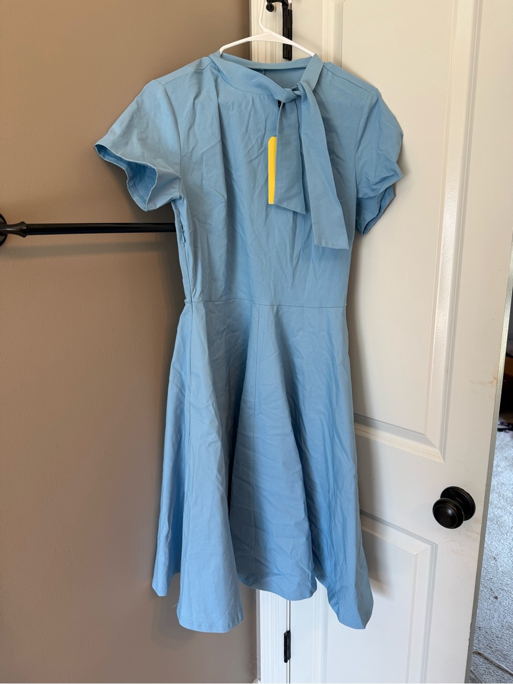 Light Blue Tie-Neck Fit & Flare Dress